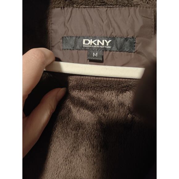 DKNY Hooded Long Down Puffer Coat with Removable Fur Trim in Brown Size M - Picture 8 of 10